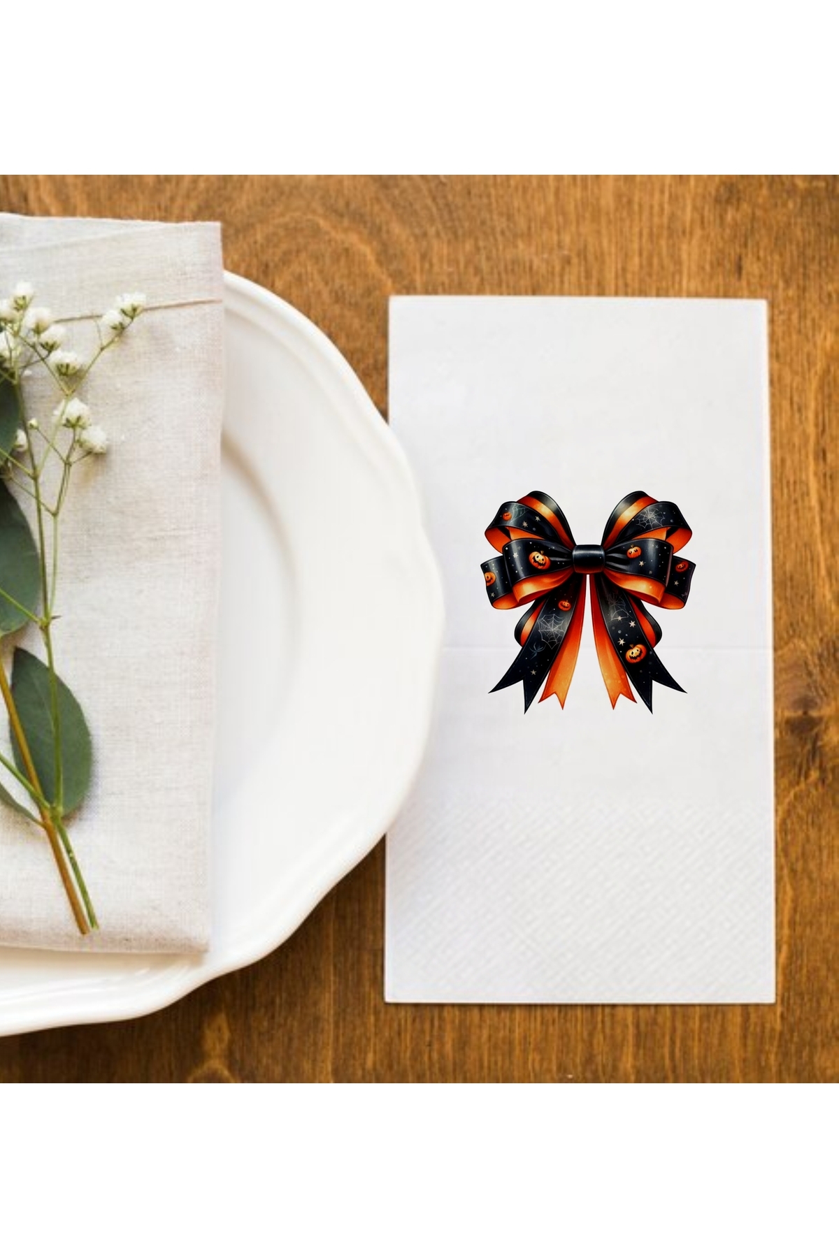 Cadılar Bayramı Balkabağı Halloween Fiyonk Baskılı Sunum Peçetesi Romantic Bow Napkins 0013 20 Adet