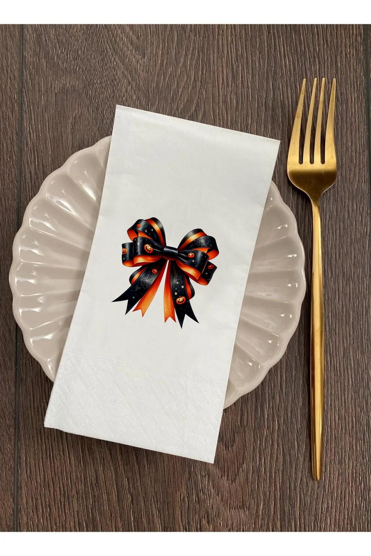 Cadılar Bayramı Balkabağı Halloween Fiyonk Baskılı Sunum Peçetesi Romantic Bow Napkins 0013 20 Adet