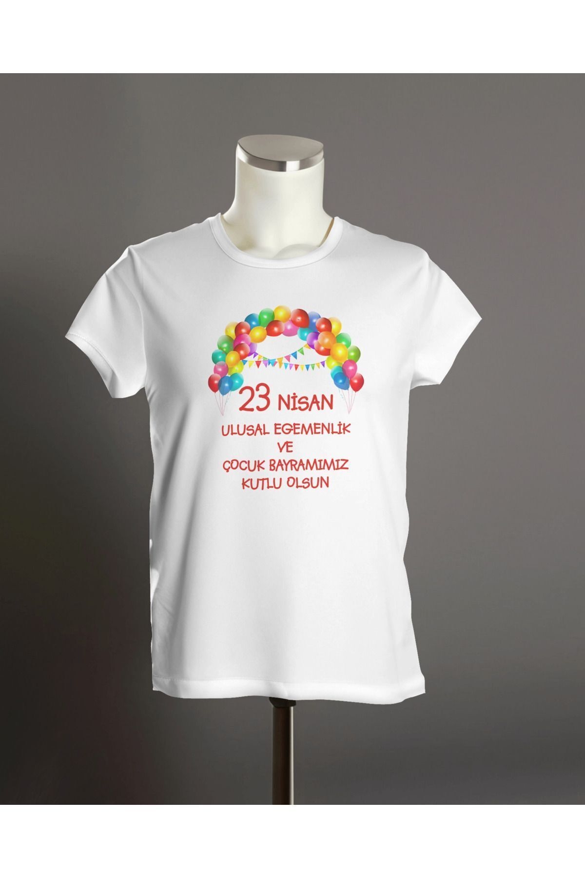 23 Nisan Çocuk Bayramı Renkli  Balonlar Baskılı Unisex Çocuk Kısa Kollu T-shirt