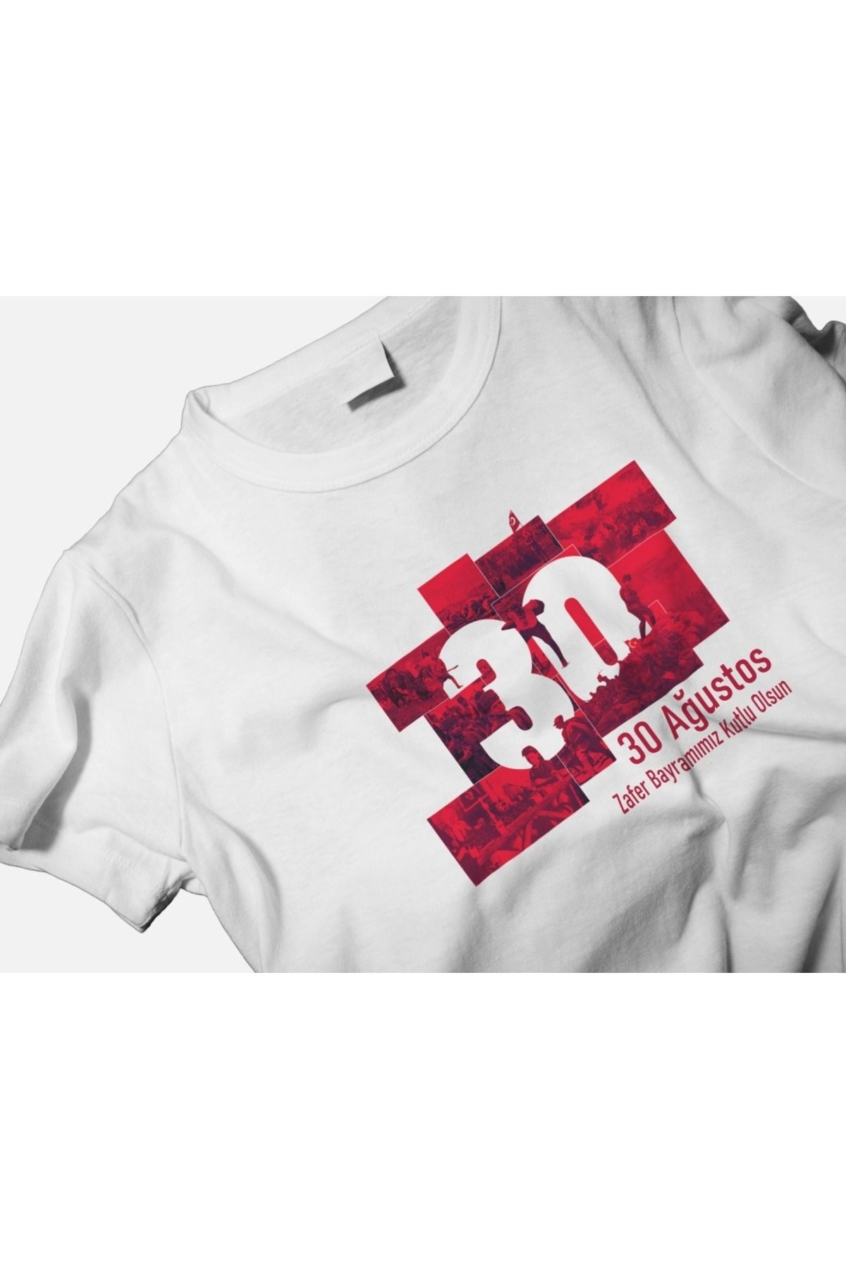 30 Ağustos Zafer Bayramı Baskılı Relaxed Fit Bisiklet Yaka Beyaz Unisex Basic Tişört T-shirt