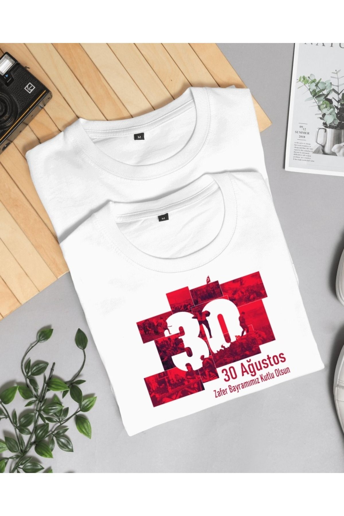 30 Ağustos Zafer Bayramı Baskılı Relaxed Fit Bisiklet Yaka Beyaz Unisex Basic Tişört T-shirt
