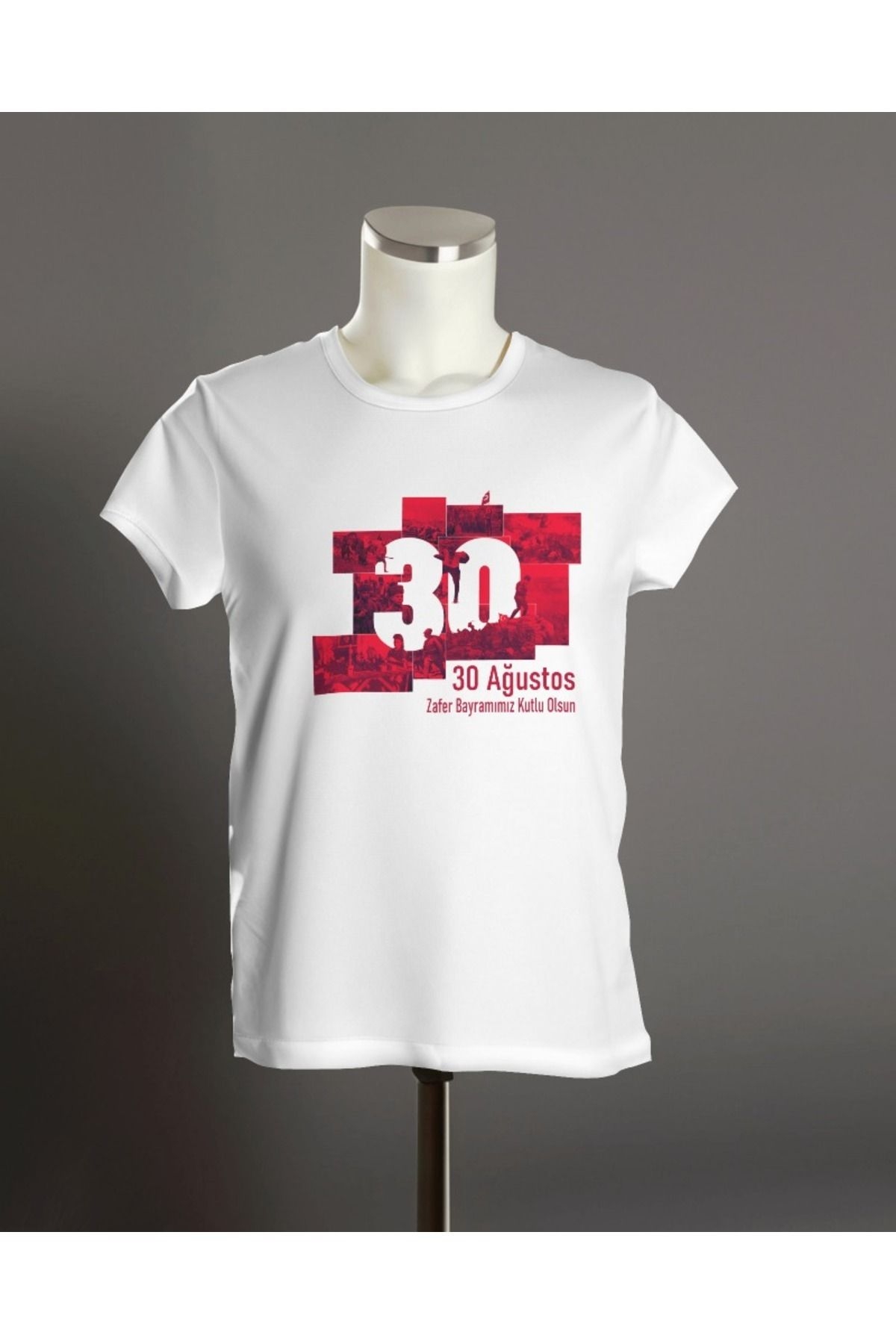 30 Ağustos Zafer Bayramı Baskılı Relaxed Fit Bisiklet Yaka Beyaz Unisex Basic Tişört T-shirt