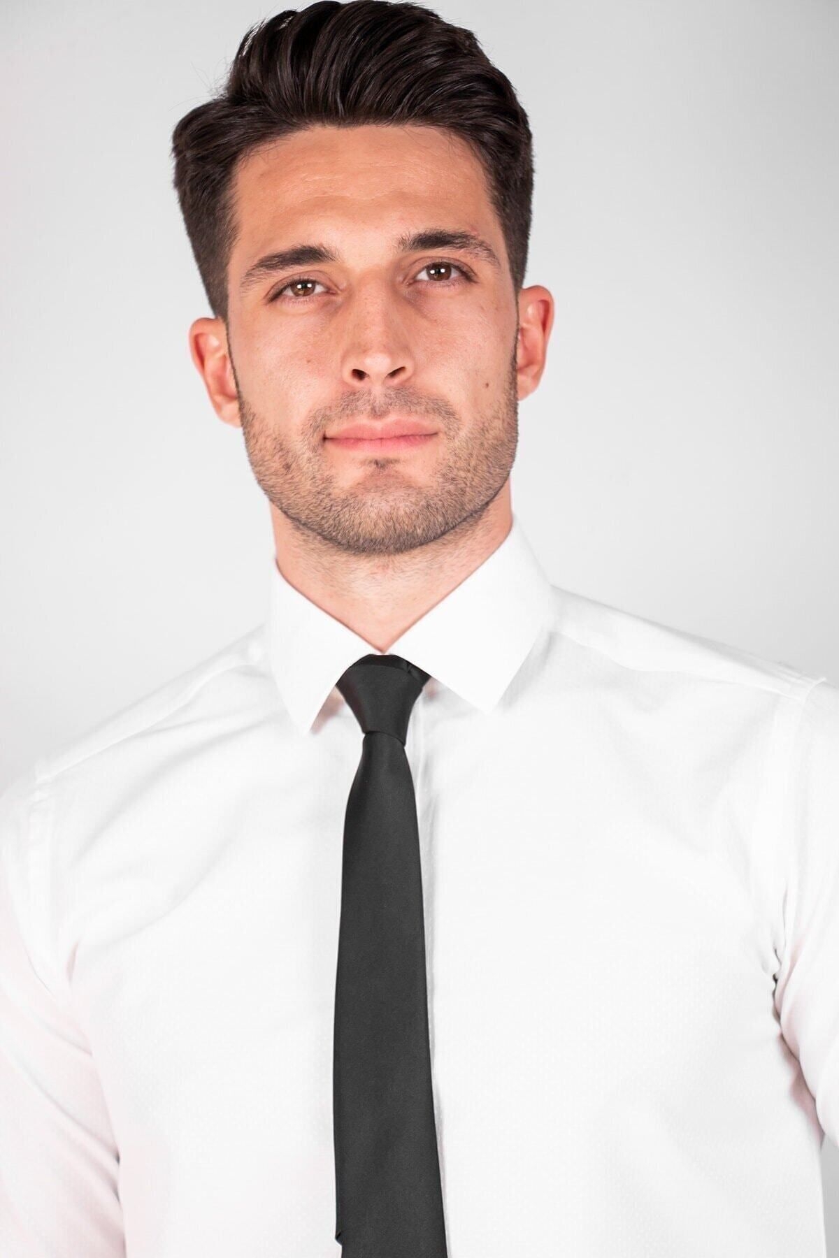 Ömür Boyu Yakandayım Baskılı Erkek Beyaz Slim Fit Gömlek