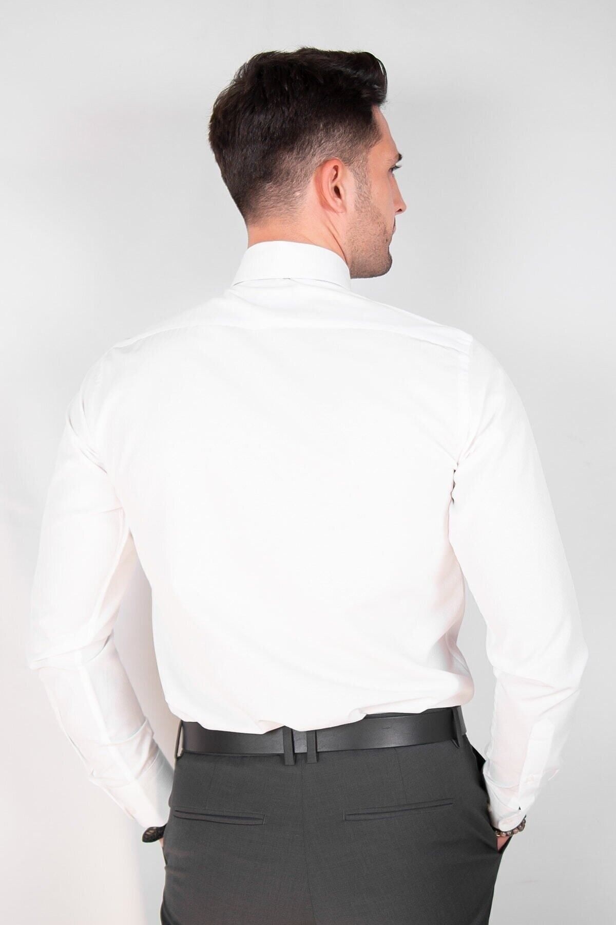 Ömür Boyu Yakandayım Baskılı Erkek Beyaz Slim Fit Gömlek