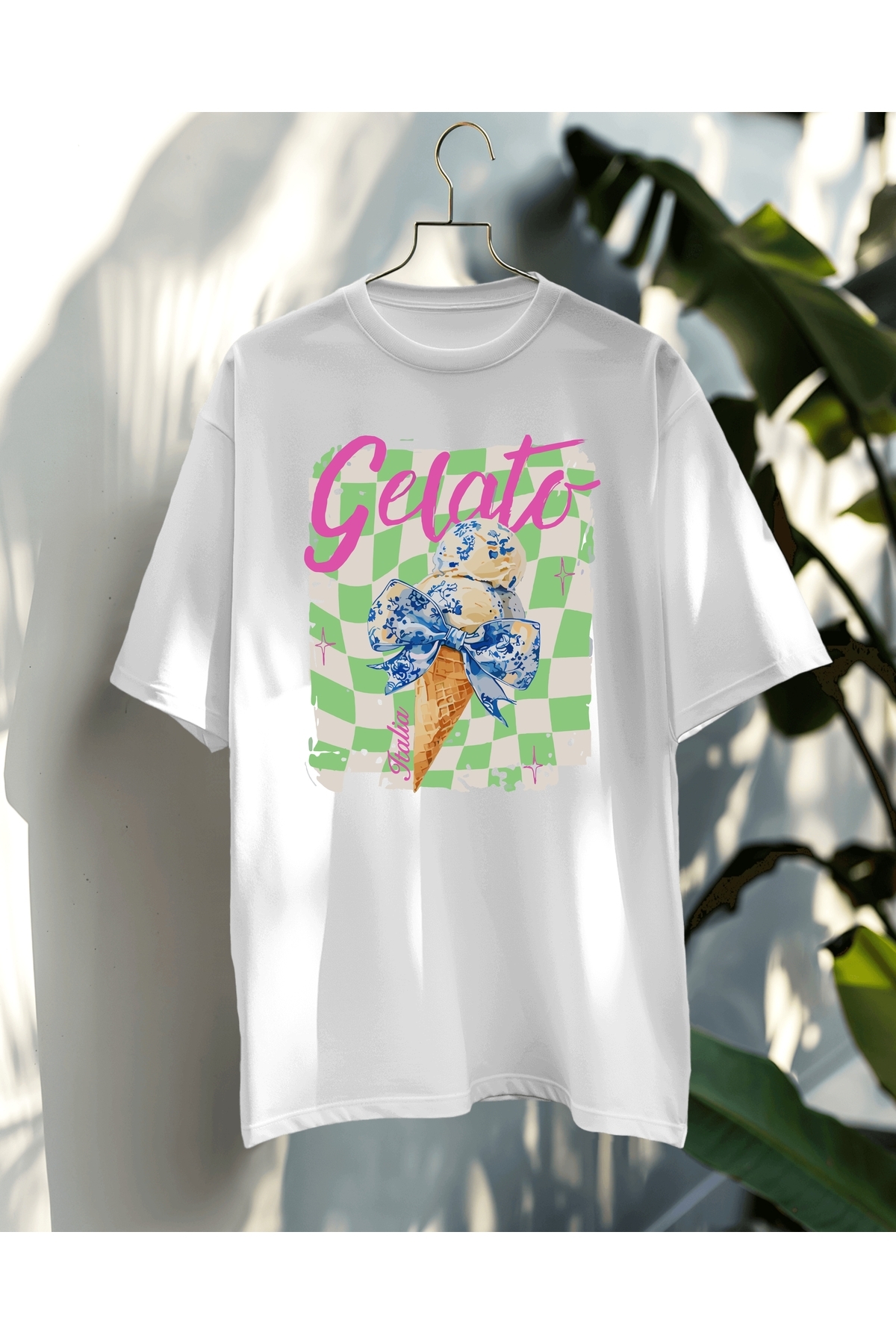 Gelato Italia Baskılı Oversize T-shirt Unisex %100 Pamuk