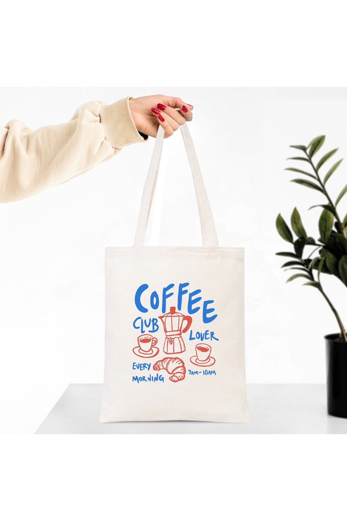 Coffee Lover Clup Baskılı Bez Çanta , Omuz Çantası, Tote Bag 1 Adet