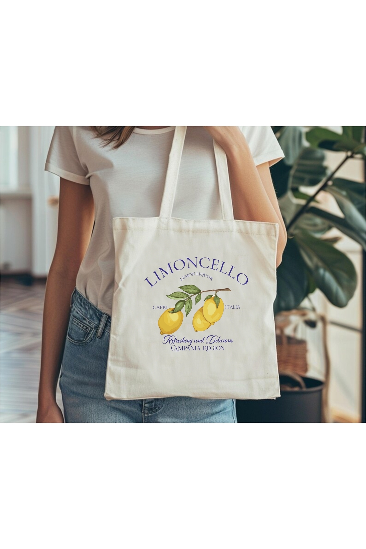 Limon, Limoncello Baskılı Bez Çanta , Omuz Çantası, Tote Bag 1 Adet
