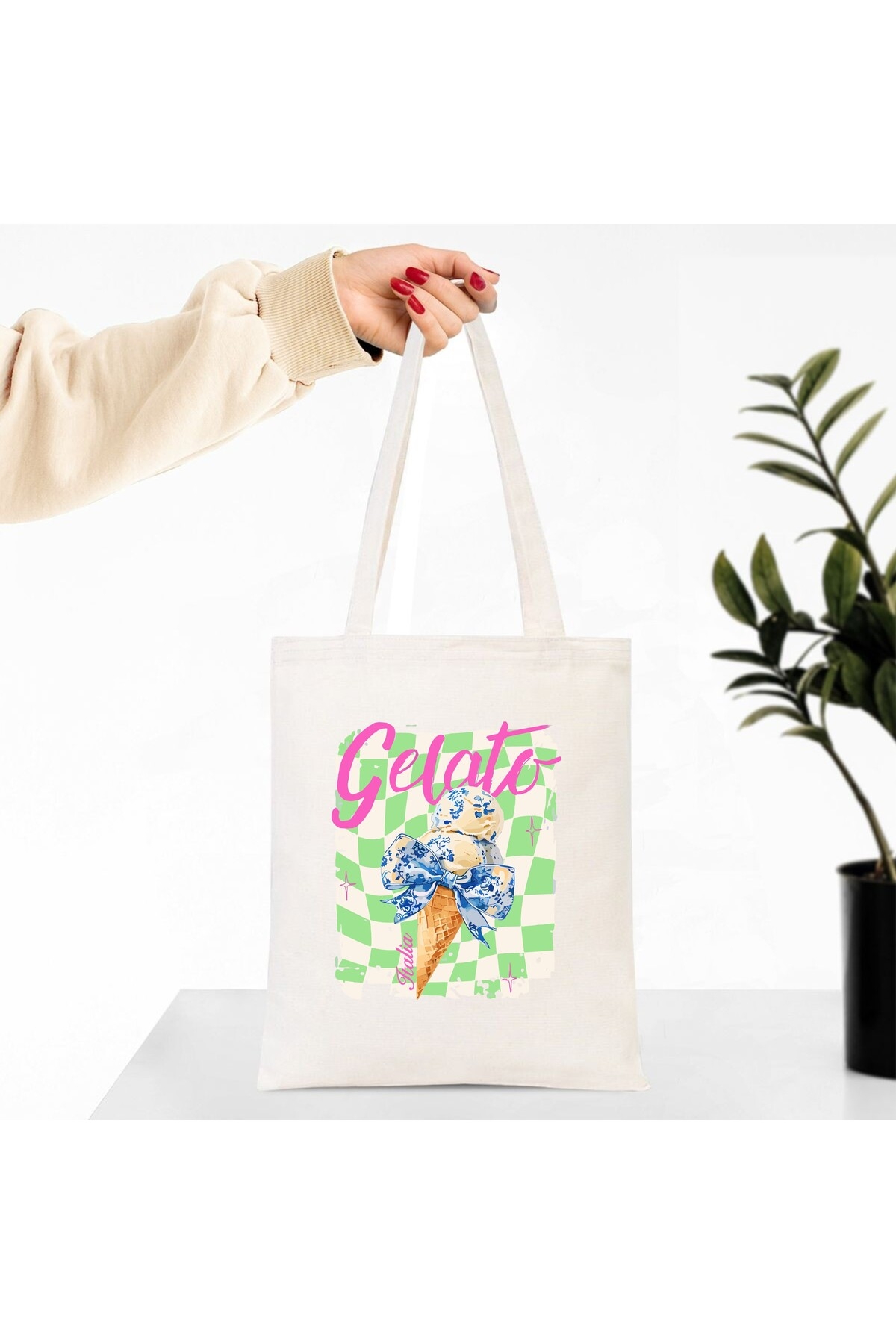 Gelato Italia Baskılı Bez Çanta , Omuz Çantası, Tote Bag 1 Adet
