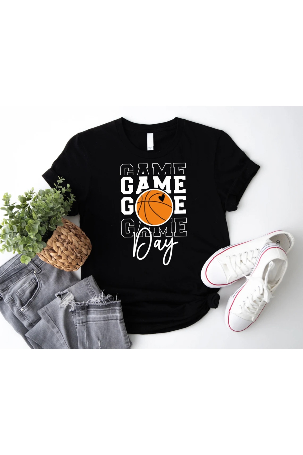 Basketball Game Day Shirt, Basketball Shirt Baskılı Bisiklet Yaka Beyaz Unisex Basic Tişört T-shirt