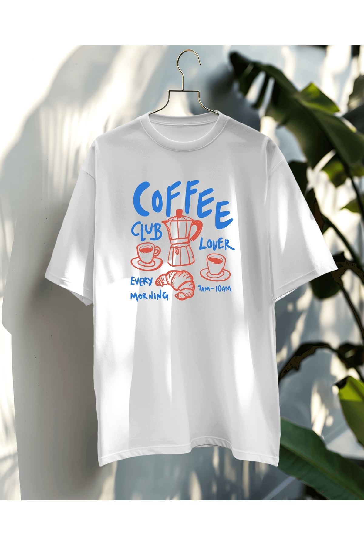 Coffee Lover Clup Baskılı Oversize T-shirt Unisex %100 Pamuk