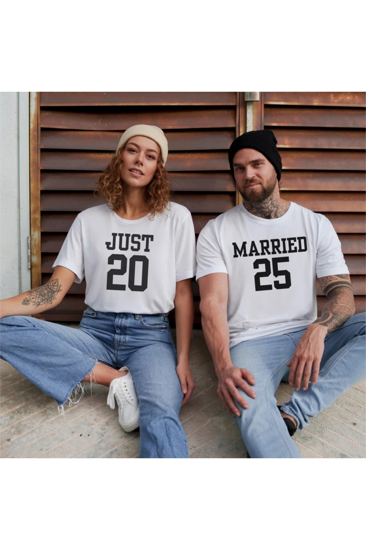 Just Married Evleniyoruz Gelin Damat Tasarımlı Couple Mr & Mrs Çift Beyaz T-shirt ( 2 ADET )