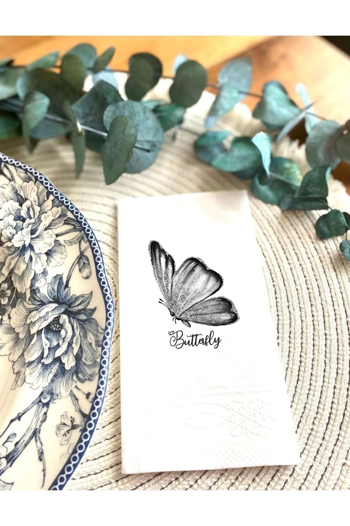 Kelebek Butterfly Baskılı Sunum Peçetesi Romantic Bow Napkins 0013 20 Adet