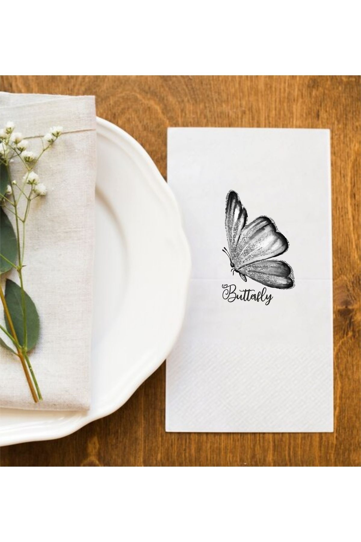 Kelebek Butterfly Baskılı Sunum Peçetesi Romantic Bow Napkins 0013 20 Adet