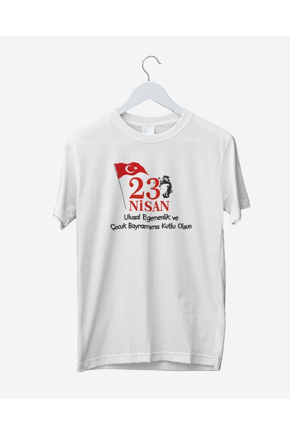 23 Nisan Bayram Bayrak Atatürk T-shirt , Çocuk Bayramı Baskılı Unisex Çocuk Kısa Kollu T-shirt
