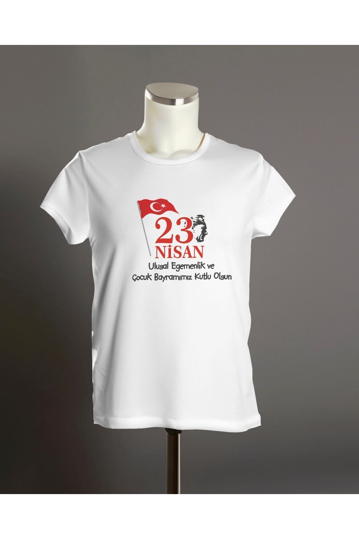 23 Nisan Bayram Bayrak Atatürk T-shirt , Çocuk Bayramı Baskılı Unisex Çocuk Kısa Kollu T-shirt