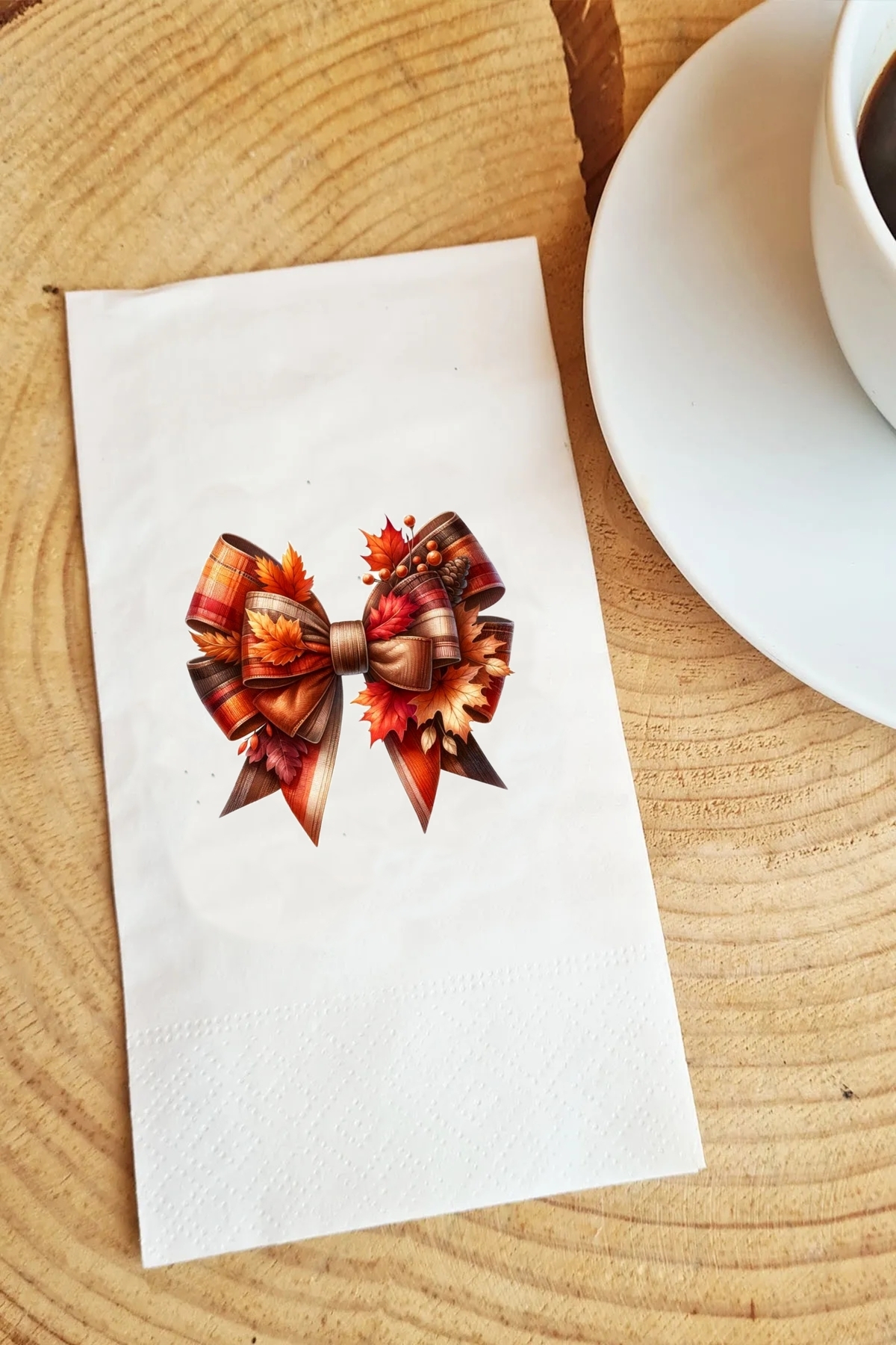 Sonbahar Autumn Kurdele Fiyonk Baskılı Sunum Peçetesi Romantic Bow Napkins 0013 20 Adet