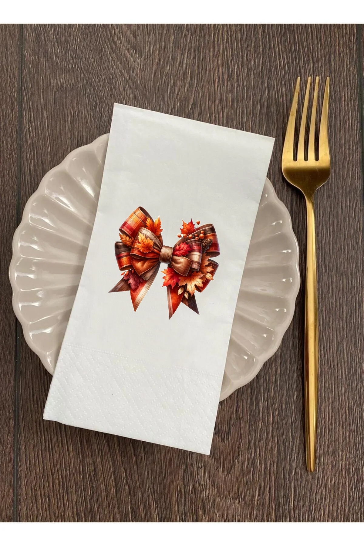 Sonbahar Autumn Kurdele Fiyonk Baskılı Sunum Peçetesi Romantic Bow Napkins 0013 20 Adet