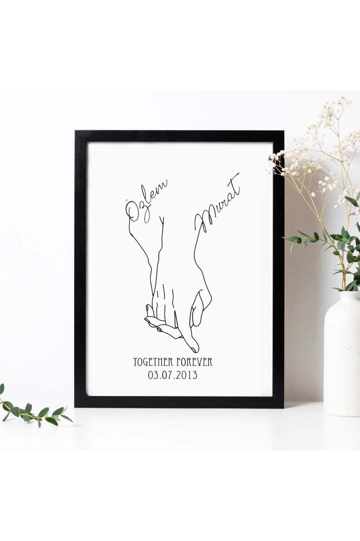 Couple Hand Aşk Tasarım 14 Şubat Sevgililer Günü Hediye Iskandinav Home 21x30cm Siyah Çerçeve Tablo