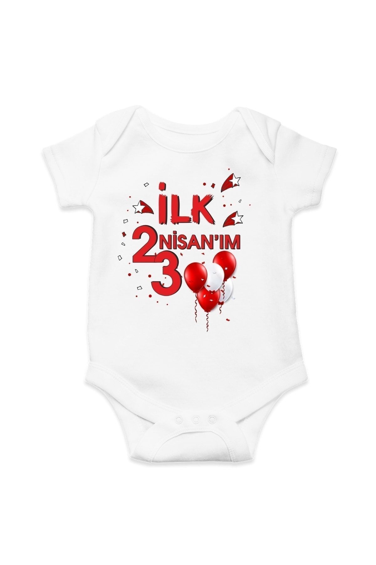Ilk 23 Nisan’ım Kırmızı Beyaz Baskılı Pamuklu Bebek Body & Zıbın