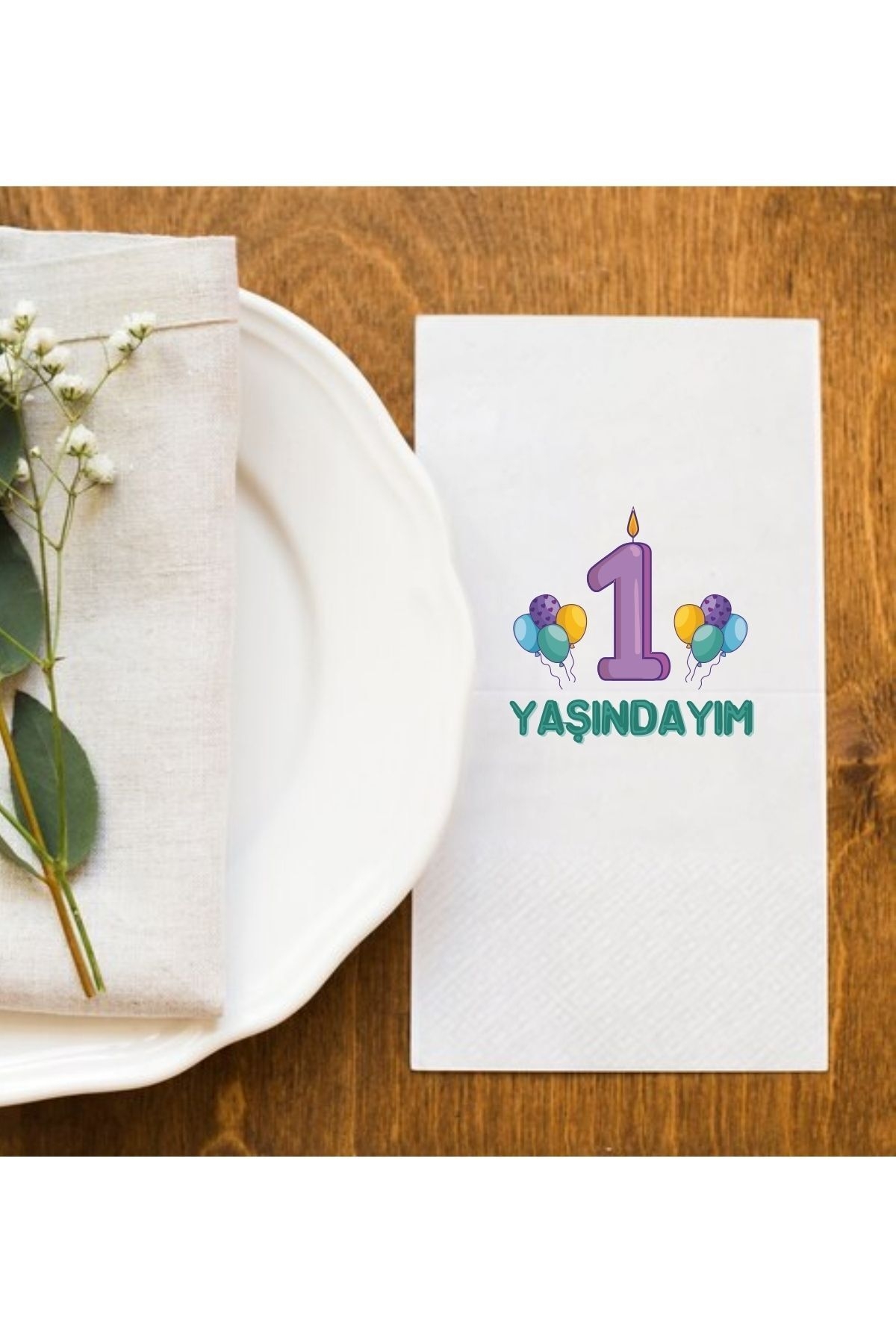 1 Yaşındayım Doğum Günü Parti Baskı Peçete Sunum Peçetesi 20 Adet