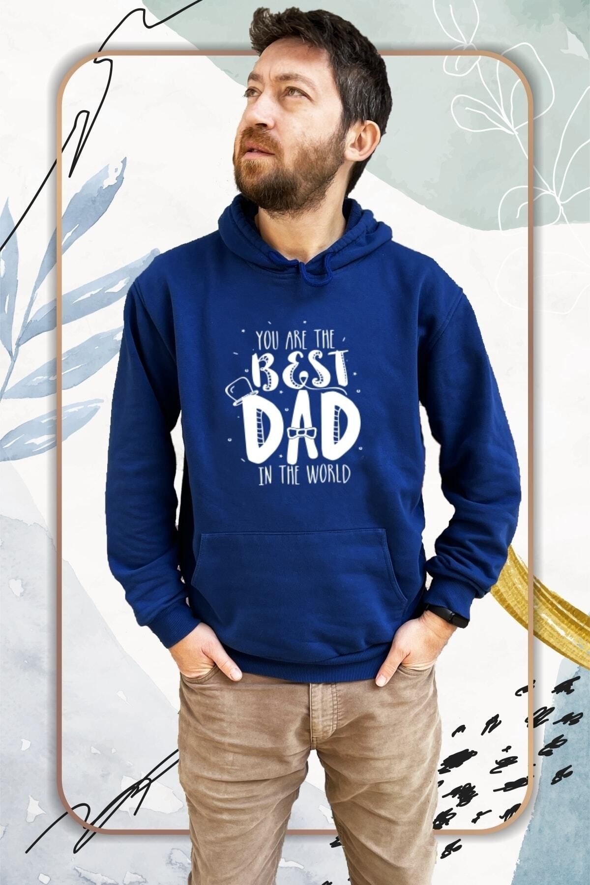 Best Dad En Iyi Baba Kapüşonlu Şardonlu Kalın Sweatshirt