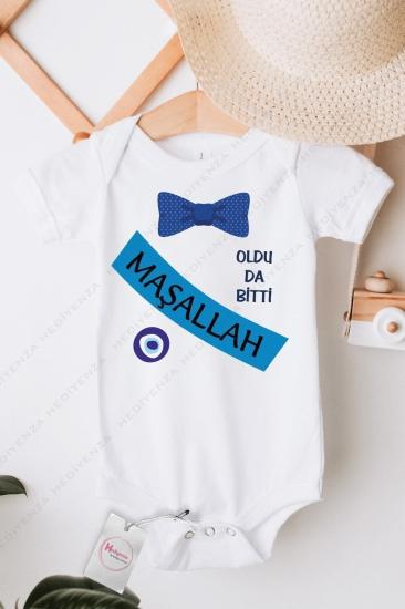Mavi Papyon Maşallah Baskılı Sünnet Bebek Body & Zıbın
