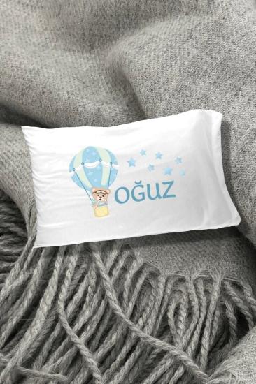 Uçan Balon Teddy Bear Baskılı Yazılı Dekoratif Çocuk Yastık Kılıfı 50x70 Cm 1 Adet - Beyaz