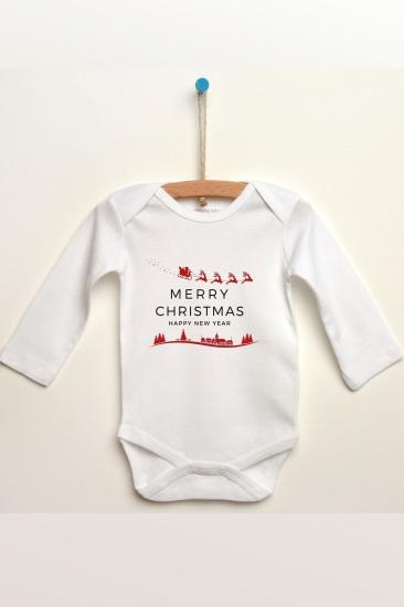 Merry Christmas Happy New Year Baby Bodysuit Baskılı Bebek Body & Zıbın