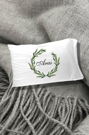 Zeytin Yaprağı Baskılı Yazılı Dekoratif Yastık Kılıfı 50x70 Cm 1 Adet - Beyaz