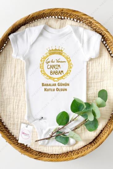 Canım Babam Babalar Günü Kutlu Olsun Gold Baskılı Bebek ve Zıbın