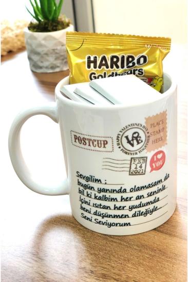 Sevgililer Günü Hediyesi Çikolata Dolu Postcup Kupa Bardak