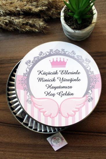 Metal Kutuda Pelit Valonia Hoşgeldin Bebek Çikolatası Pembe 40 Adet