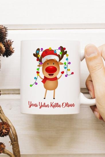 Yılbaşı Yeni Yıl Konseptli Sevimli Geyik Kupa Bardak 2025