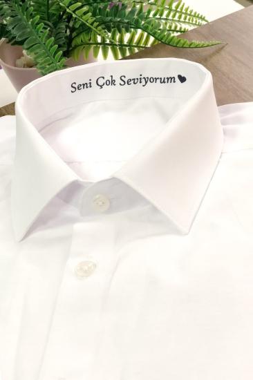 Seni Seviyorum Baskılı Sevgililer Günü Hediye Erkek Beyaz Slim Fit Gömlek