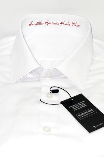 Sevgililer Günü Hediye Erkek Beyaz Slim Fit Gömlek