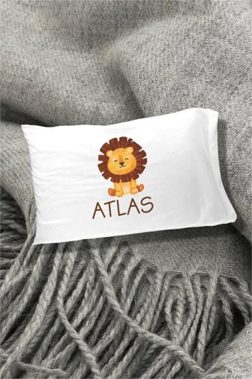 Sevimli Aslan Baskılı Yazılı Dekoratif Çocuk Yastık Kılıfı 50x70 Cm 1 Adet - Beyaz