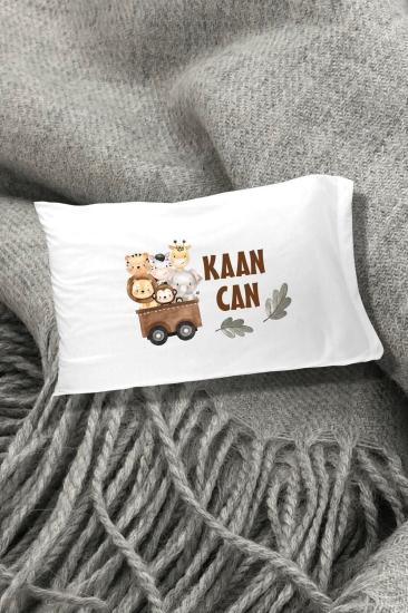 Safari Sevimli Hayvanlar Baskılı Yazılı Dekoratif Çocuk Yastık Kılıfı 50x70 Cm 1 Adet - Beyaz
