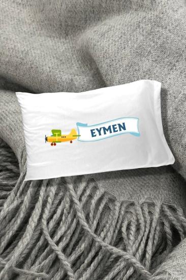 Uçak Baskılı Yazılı Dekoratif Çocuk Yastık Kılıfı 50x70 Cm 1 Adet - Beyaz