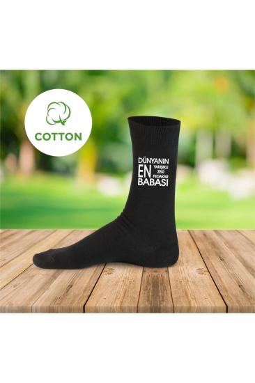 Dünyanın En Zeki Babası Baskılı Siyah Erkek Soket Çorap Babalara Hediye