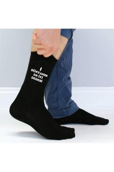 Dede Baskılı Siyah Erkek Soket Çorap Babalara Özel Hediye