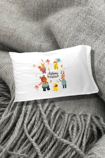 Sonbahar Autumn Baskılı Yazılı Dekoratif Çocuk Yastık Kılıfı 50x70 Cm 1 Adet - Beyaz