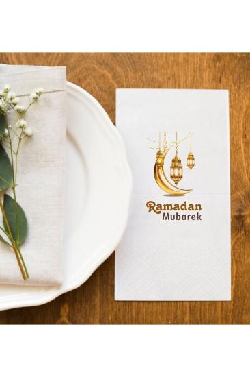 Ramadan Mubarek 3 Ramazan Sofralarına Özel İftar Vakti Baskı Peçete Sunum Peçetesi 20 Adet