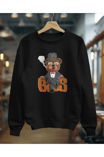 Boss Teddy Bear Sweatshirt Unisex Yetişkin 3 Iplik Kalın Kumaş