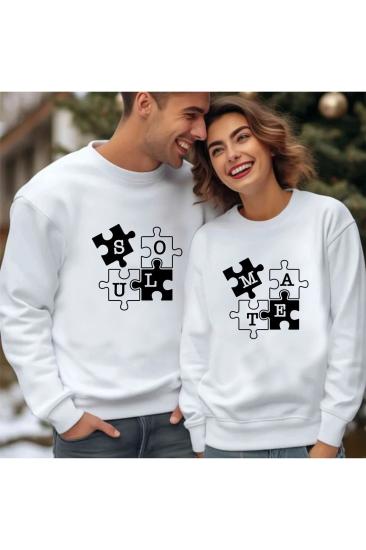 Sevgili Kombini SOULMATE PUZZLE RUH EŞİ Baskılı Sevgililer Günü Hediyesi Sweatshirt Yetişkin
