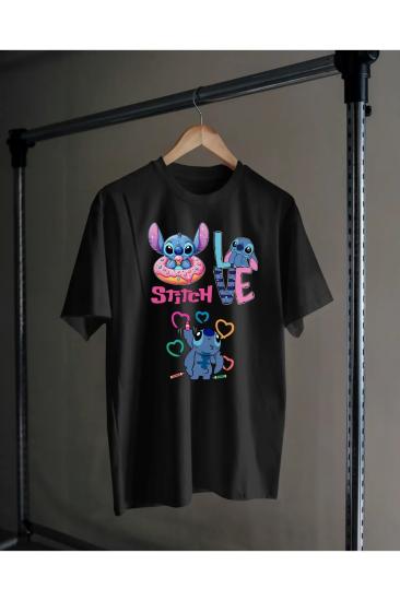 Bisiklet Yaka Pamuklu Stitch Baskılı Kısa Kollu Çocuk Ve Genç Tişört