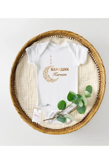 Hoş Geldin Ramazan Gold Yazı Ramadan Kareem Baskılı Pamuklu Bebek Body & Zıbın