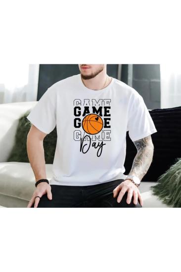 Basketball Game Day Shirt, Basketball Shirt Baskılı Bisiklet Yaka Beyaz Unisex Basic Tişört T-shirt