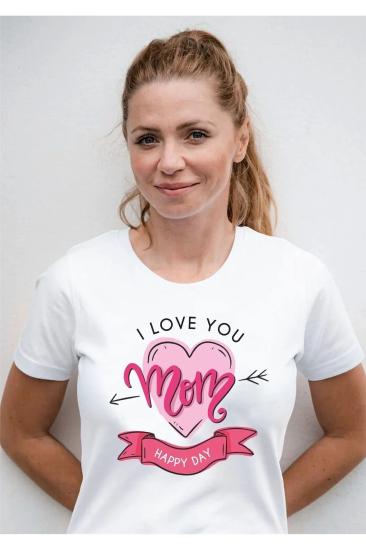 Anneler Günü Özel Hediye Happy Mothers Day Anne Tasarım Yetişkin Unisex Beyaz T-shirt