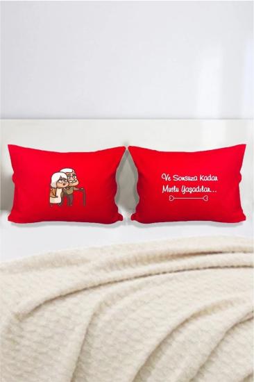 Sonsuza Kadar Mutlu Yaşadılar Çift Kişilik Dekoratif Yastık Kılıfı 50x70 Cm - Kırmızı