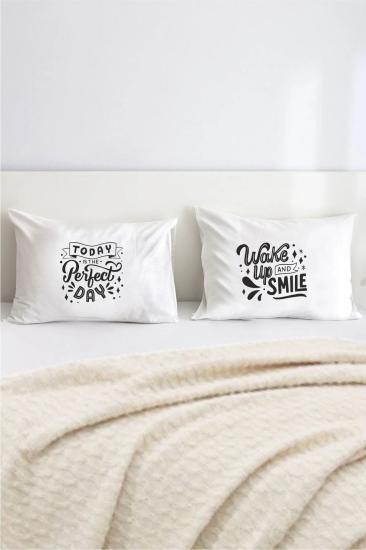 Perfect Day Baskılı Yazılı Çift Kişilik Dekoratif Yastık Kılıfı 50x70 Cm - Beyaz